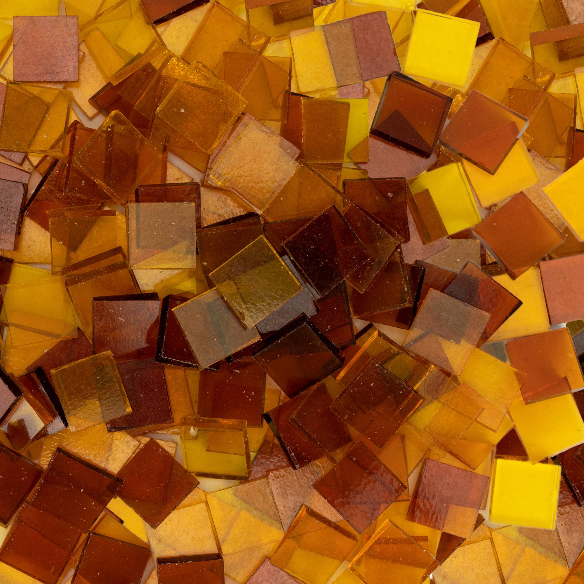 Small Amber Mosaic Stained Glass Squares, 8oz.